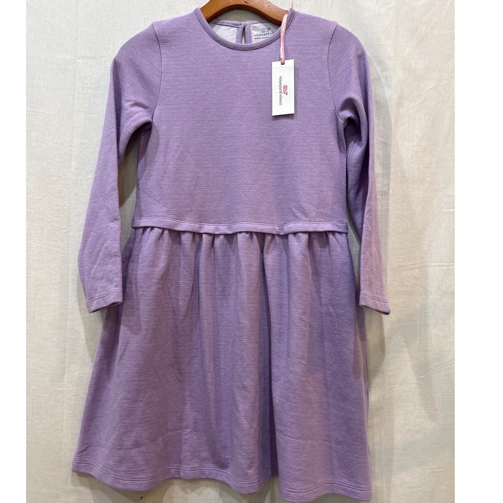 NWT Vineyard Vines Girls Lavender Long Sleeve Dress - Size 12-14